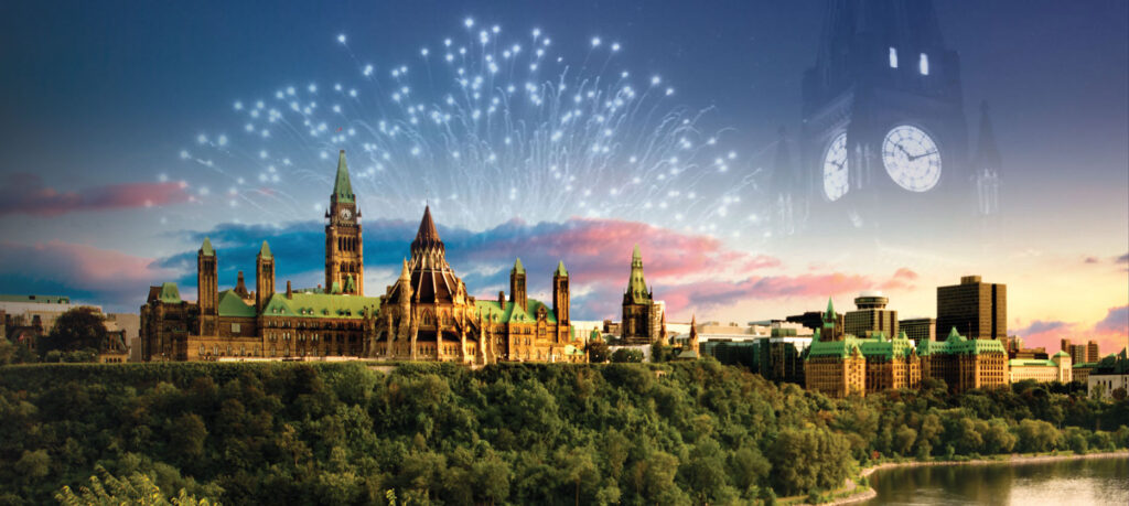 fireworks display outside of Parliament Hill, Ottawa, ON